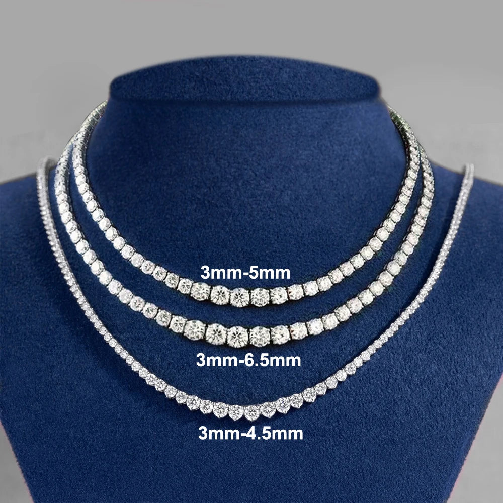 Gradient Full Moissanite Diamond Tennis Necklace for Women 925 Sterling Silver Plated 18K White Gold Neck Chain Jewely with GRA