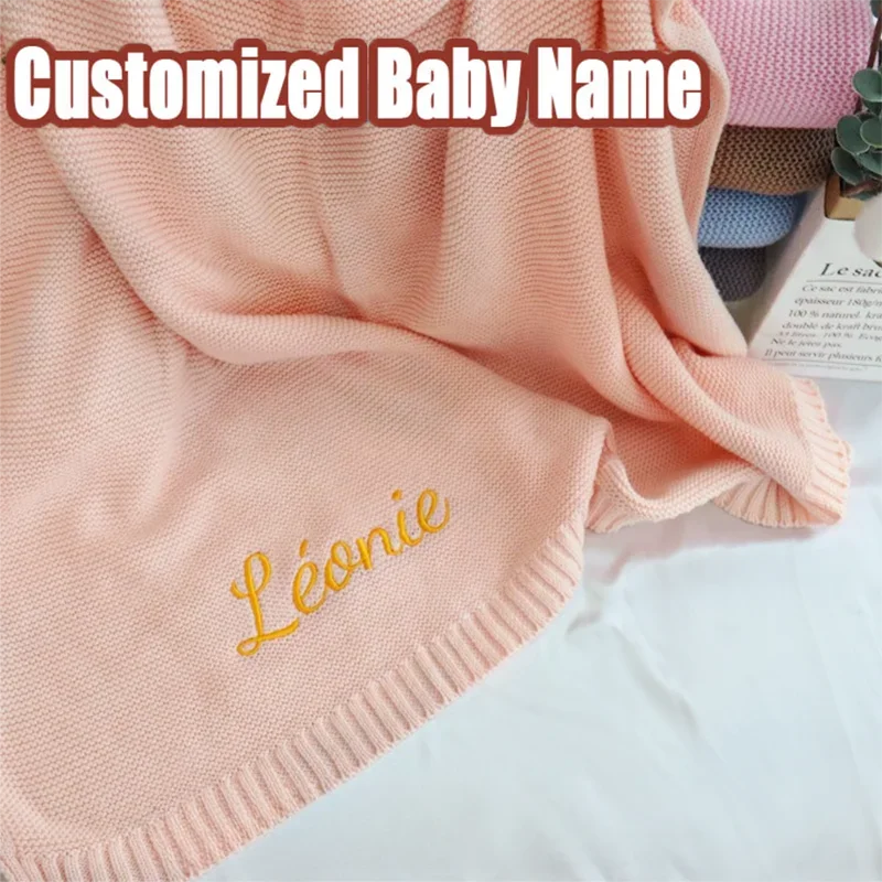 Personalized Name Baby Knitted Blanket Set Infant Cotton Blanket with Soft Comforter Toy&Percifer Baby Shower Gifts Bith Gift