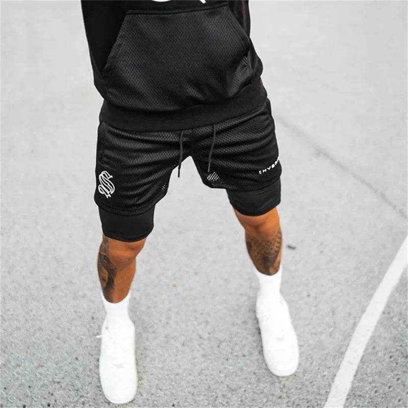 2025 summer mesh Sports Shorts Men Double-deck Jogging Running Shorts Men 2 IN 1 Mens GYM Shorts Fitness Workout Short Pants Man - AIAZ