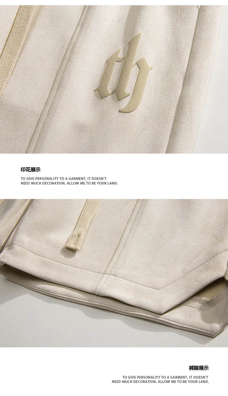 2025 Summer Suede Shorts Men's Trendy Brand Versatile High Street Printed Loose and Simple Five Quarter Pants - AIAZ