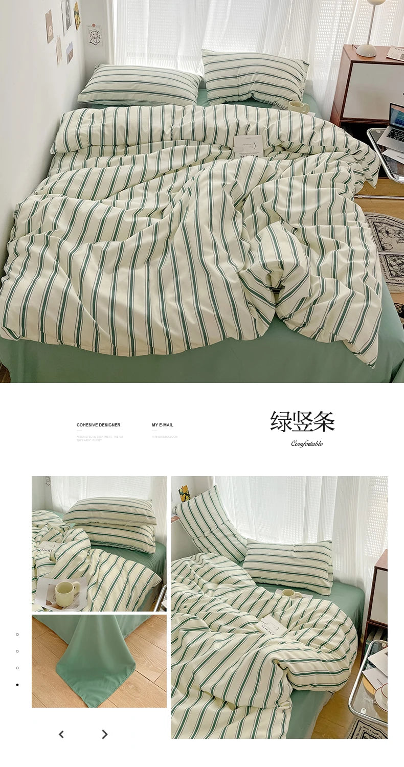 INS Stripe Series Printed Soft Bedding Set Duvet Cover Bedclothes Bedspread Pillowcases Flat Sheets Comforter Sets for Girls