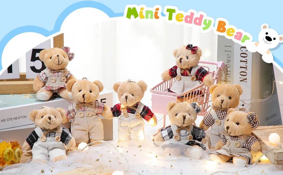 12-48PCS Mini Bear Stuffed Animal Toys Bulk 10cm Soft Plush Bears with Burlap Clothes for Baby Shower Birthday Party Decoration - AIAZ