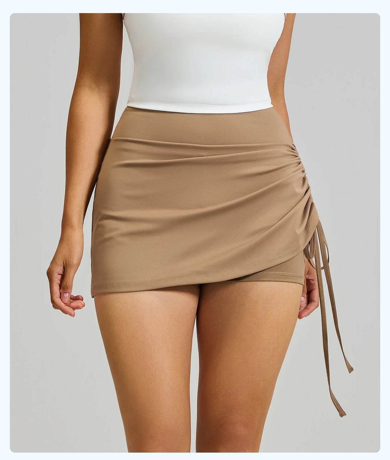 Shirring Sports Skirts with Safety Trousers for Women High Elastic Fashion Casual Fitness Skirts Fake Two Pieces Yoga Skirts - AIAZ