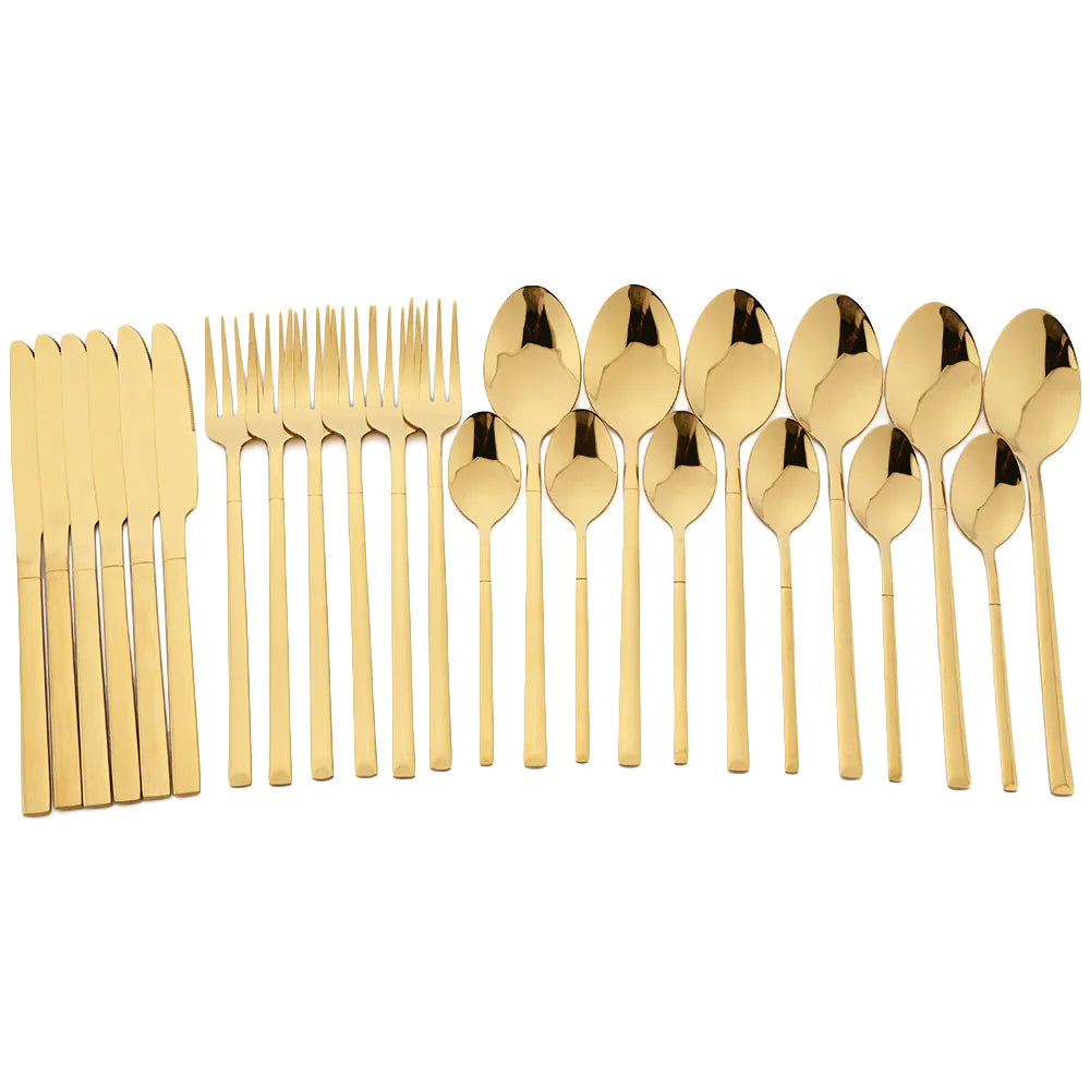 24pcs Knife Fork Spoon Dinnerware Set Rose Gold Tableware Stainless Steel Flatware Kitchen Cutlery Set with Luxury Storage Rack