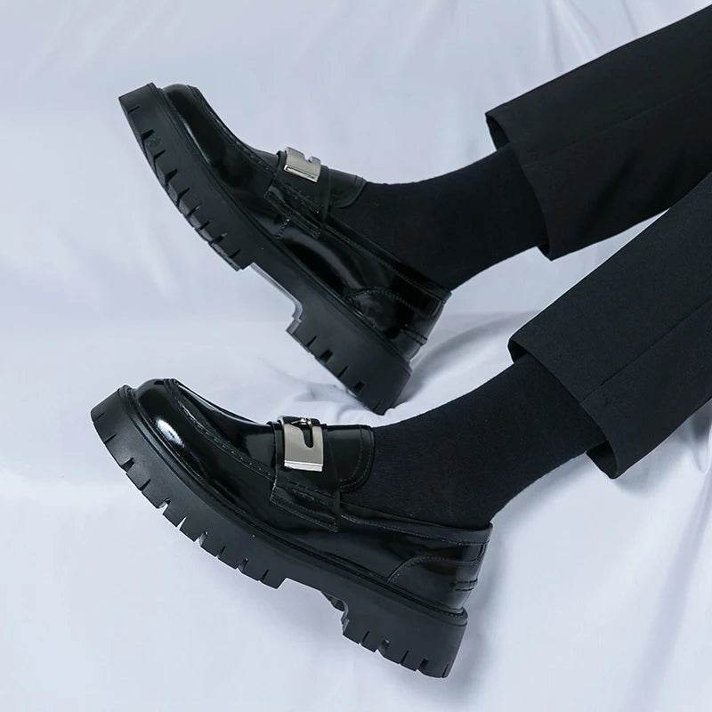 Platform New Men's Dress Leather Shoes High Classic Comfortable Pointed Toe Lace-up Business Shoes Fashion Casual Wedding Party - AIAZ