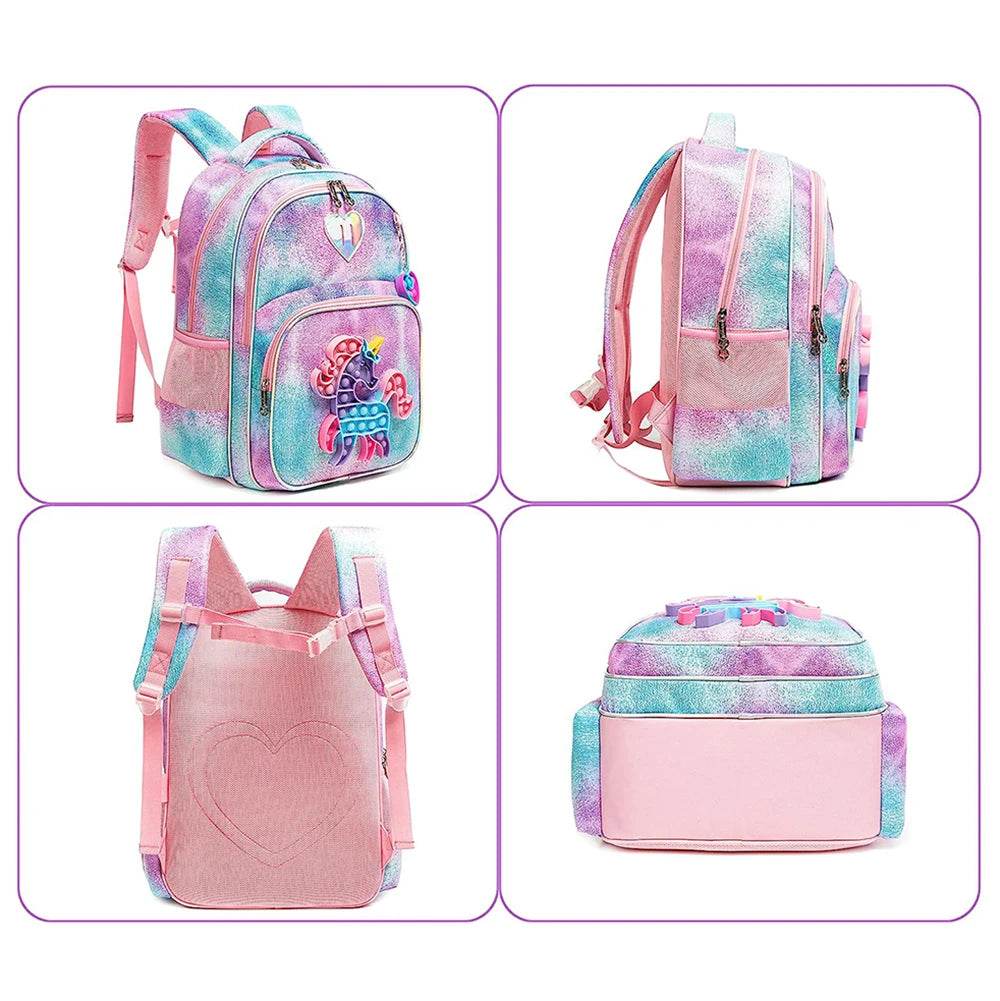 3pcs Kids Backpacks for Girls School Bag with Lunch Box Set Cute Bookbag for Primary School - AIAZ