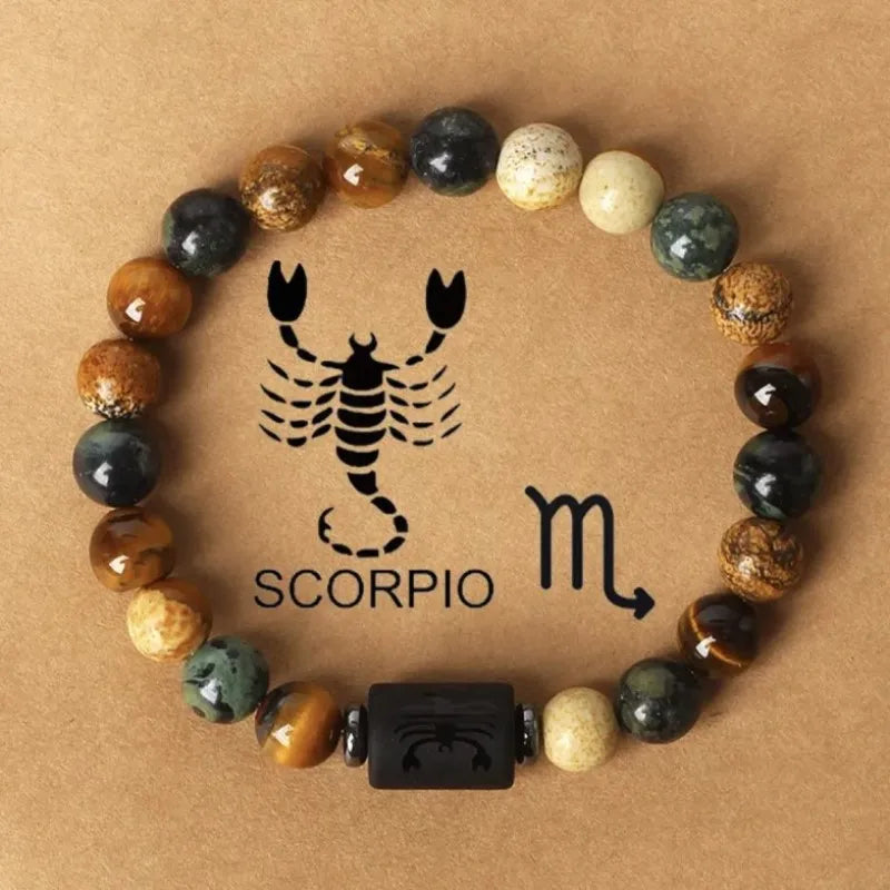 12 Constellation Natural Stone Beads Tiger Eye Stone Bracelets For Men Women Zodiac Signs Bracelet Aries Taurus Charm Bracelet