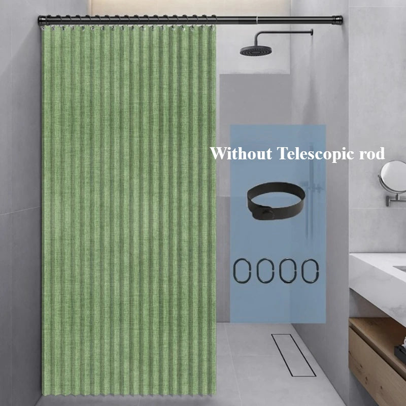 Foldable Shower Curtain with Hooks Bathroom Partition Waterproof Non-woven Fabric Dry And Wet Separation Shower Curtain