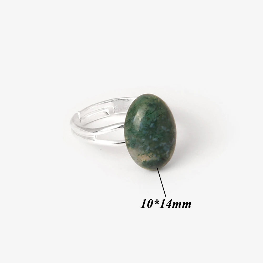 Cabochon Natural Stone Ring 10*14MM Oval Agates Turquois Quartzs Gem Finger Ring Silver Color Adjustable Open Rings Jewelry Gift