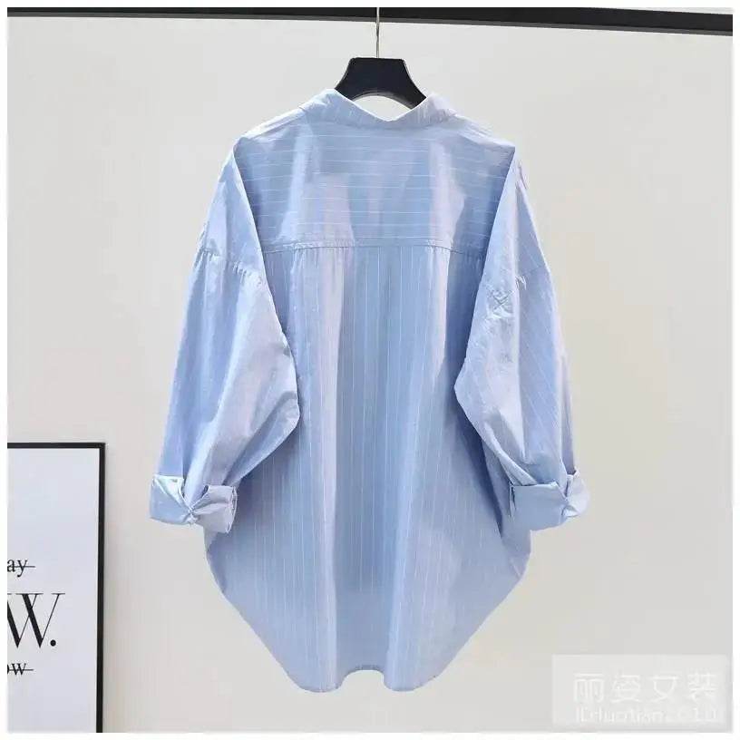 Women's Clothing 2023 Striped Simplicity Fashion Casual Spring Summer Thin Pockets Turn-down Collar Button Loose Formal Blouses - AIAZ