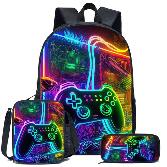 School Bags for Children Boys Game Pad Pattern Backpacks Kids Satchels Primary School Grade 1-3 Students 3 Pieces Set Backpacks - AIAZ