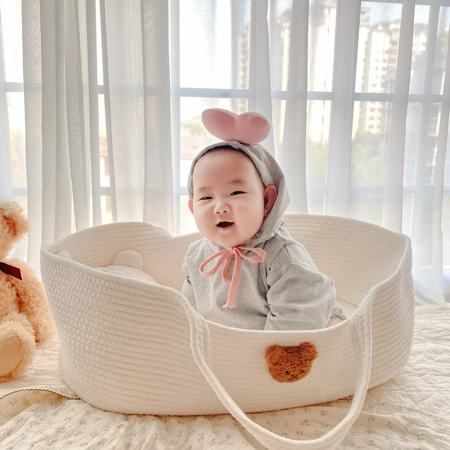 Ins Newborn Hand Basket Cotton Rope Woven Crib Baby Cradle Portable Outdoor Sleeping Infant Accessories Photography Props Gifts