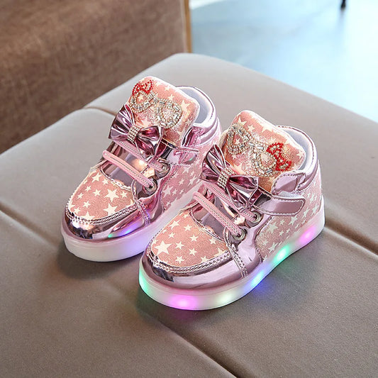 Kids LED Sneakers Girls Flash Light-up Board Shoes Spring And Autumn Children's Luminous Shoes Children's Glowing Light Sneakers