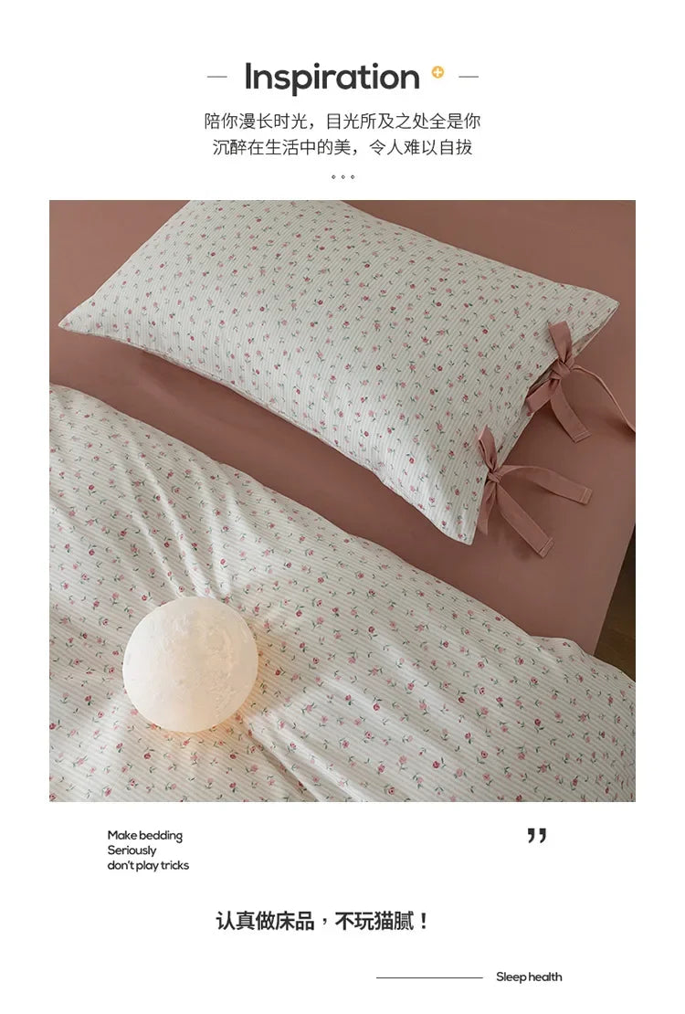 100% Cotton Bedding Set Flower Style Duvet Cover with Pillow Case Single Bedding Set Skincare Sheet Set