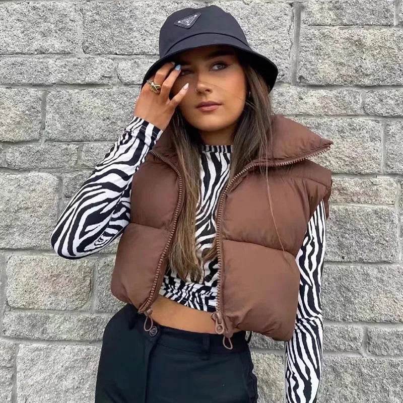 Elegant Chic Vests Fashionable Sleeveless Stand Collar Zipper Basic Autumn Winter Jacket Thick Warm Casual Women Vest Jacket ﻿ - AIAZ