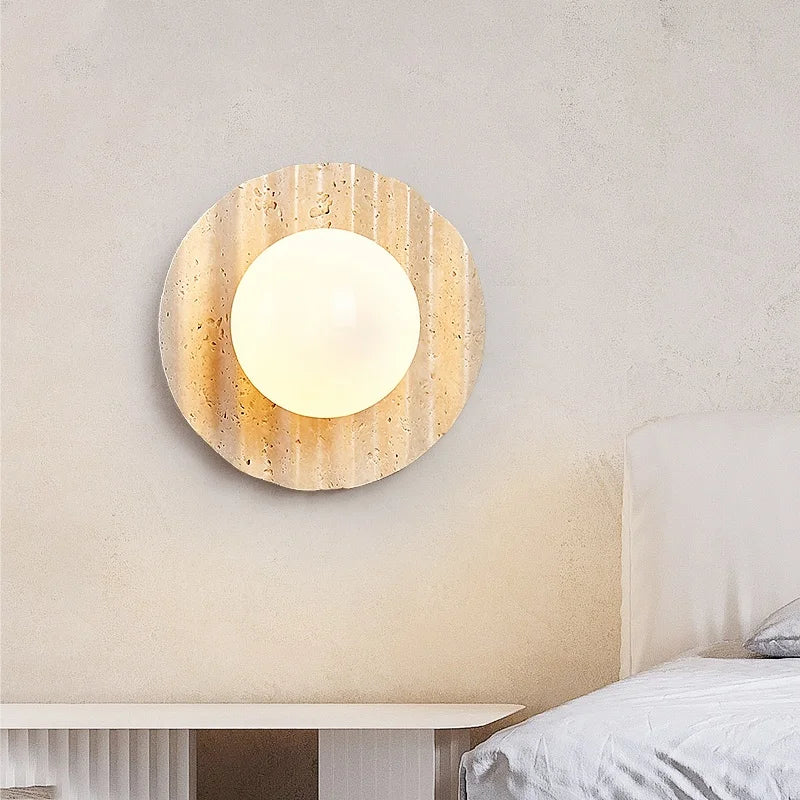 IWHD Yellow Cave Stone LED Wall Lamp Sconce Pull Chain Dining Room Coffee Nordic Modern Simple White Glass Stair Light Fixtures