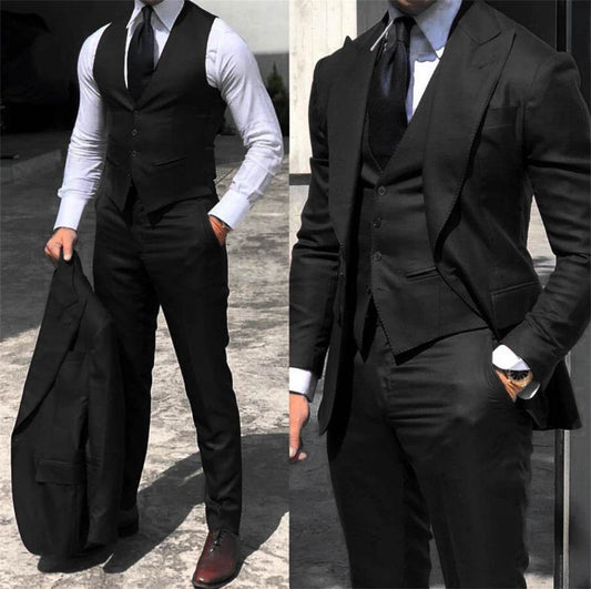 solid color formal business suits 3 pieces Blazer Vest And Pants set formal jacket with peak lapel for celebrities for Wedding - AIAZ