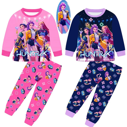 Movie Kpop Demon Hunters Kids Clothes Set Pajamas Sets Boys Daily Nightgowns Girls Long Sleeve T Shirt+Pants 2pcs Set