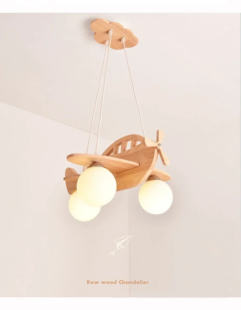 Wooden Handmade Aircraft Hanging Pendant Lights For Bedroom Children Room Decor Suspension Lamps Excluding Light Bulbs