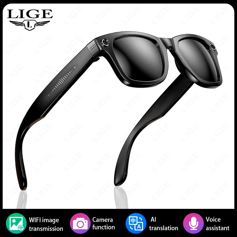 LIGE AI Smart Glasses With 800W HD Video Sport Sunglasses Bluetooth Call Voice Assistant Music Player Smart Glasse For Men Women