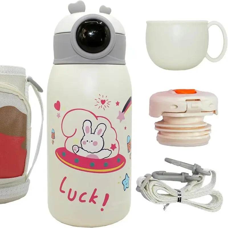 Kids Titanium Insulated Water Bottle, 2 Lids, 19 oz, Leak Proof, Crossbody Mug, Straw - AIAZ