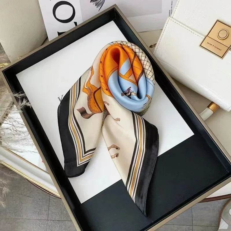 Luxury Silk Shawl Square Scarf for Women Satin Fashion Wraps Neckerchief Female Hair Bands Ribbon Headband Bandana 70X70CM - AIAZ