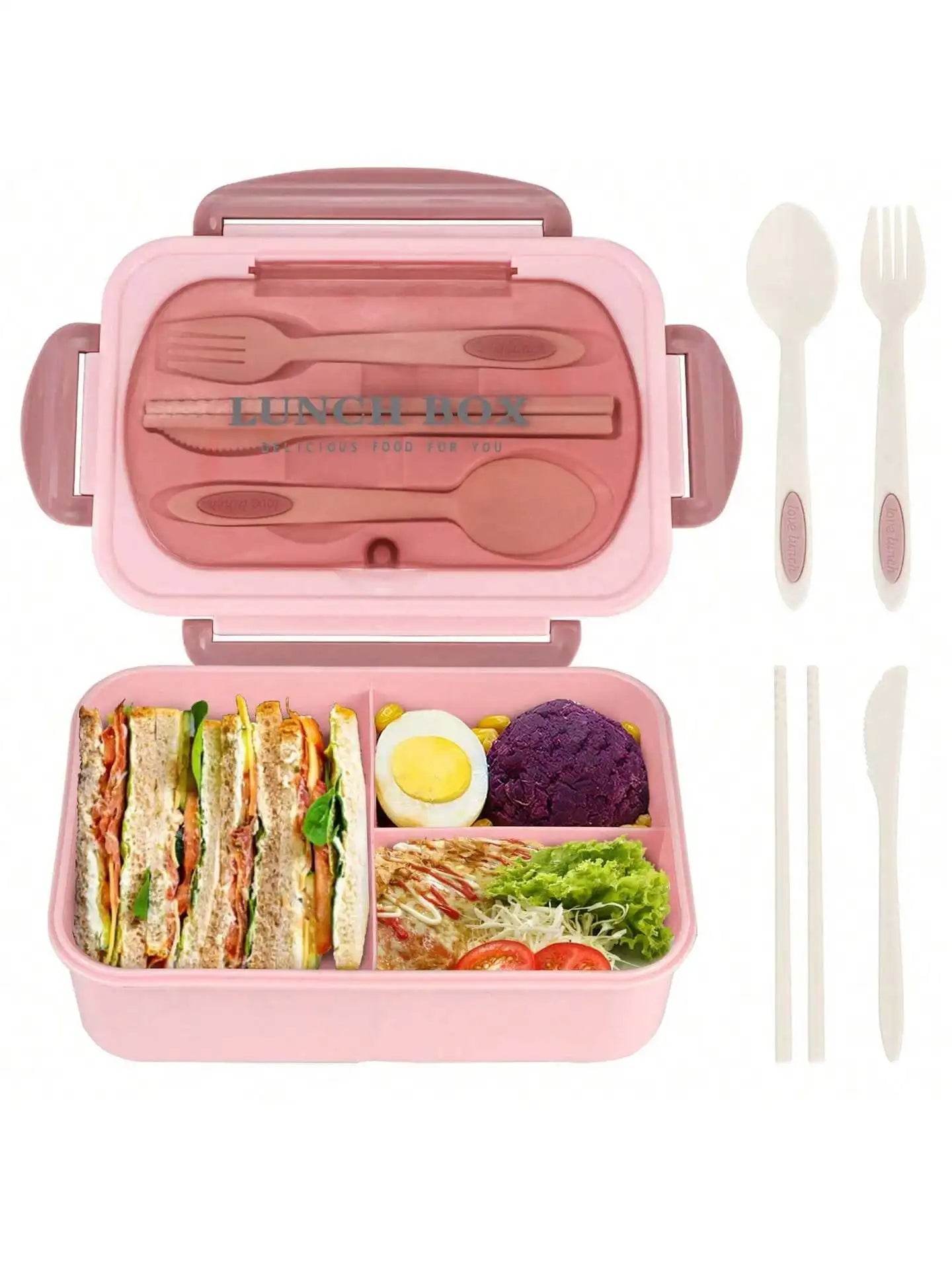 1Pc Bento Box Adult Lunch Box With 4 Compartments,Utensils, Sauce Jar, Muffin Liners, Microwave&Dishwasher Safe, Back To School - AIAZ