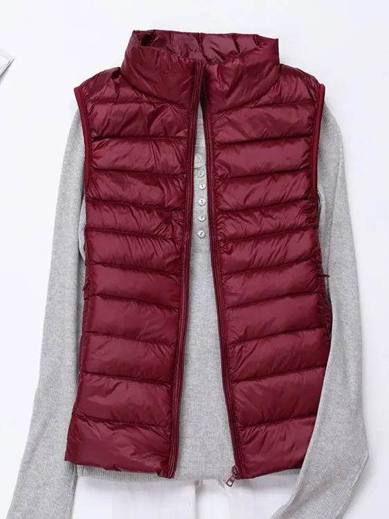 0-10℃ Women Vests Autumn Winter Ultra Light Duck Down Vest Female Slim Sleeveless Jacket Windproof Warm Puffer Waistcoat 4XL - AIAZ
