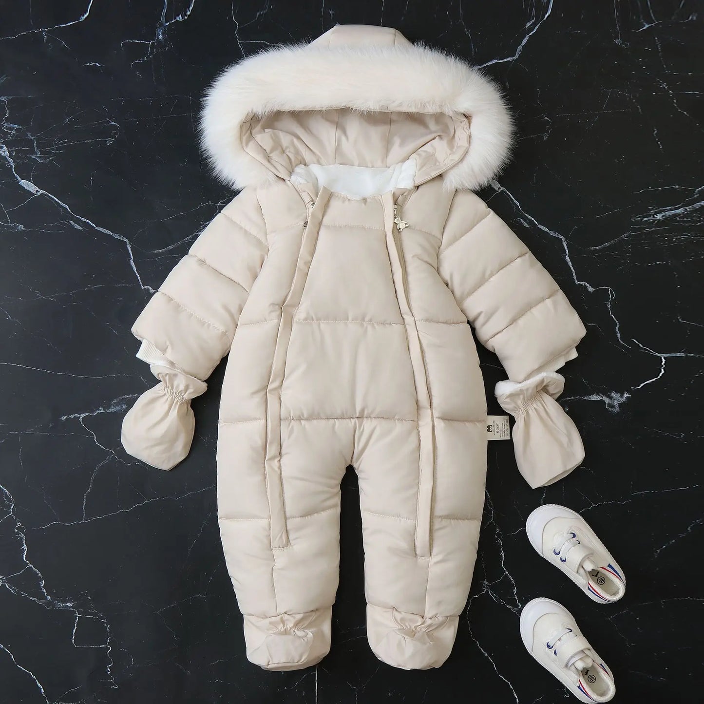 2024 New Winter Baby Rompers Thick Warm Infant Hooded Inside Fleece Jumpsuit Newborn Boy Girl Overalls Toddler Clothing Set