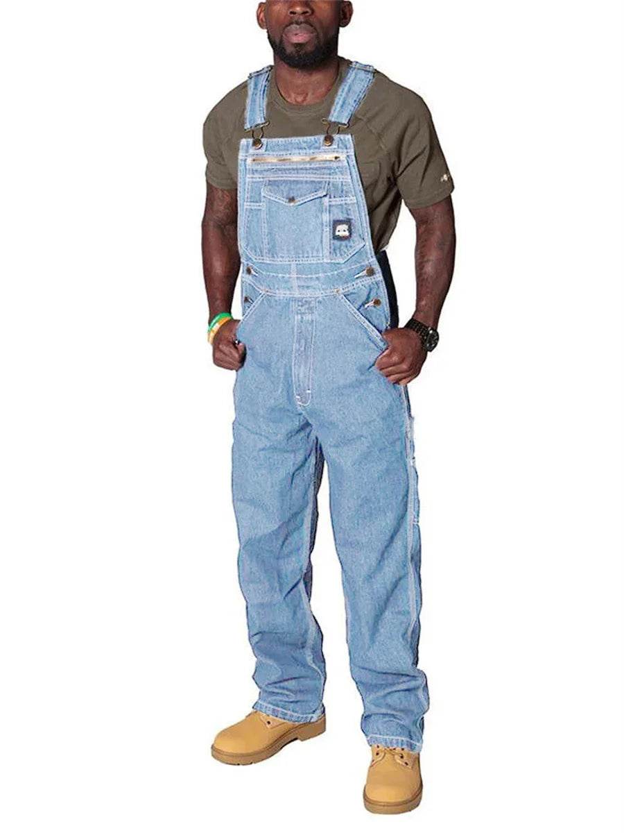Mens Jeans Cargo Trousers Overalls for Men Fashion Denim Jumpsuit Oversized Bib Pants Men's Clothing Straight Streetwear - AIAZ