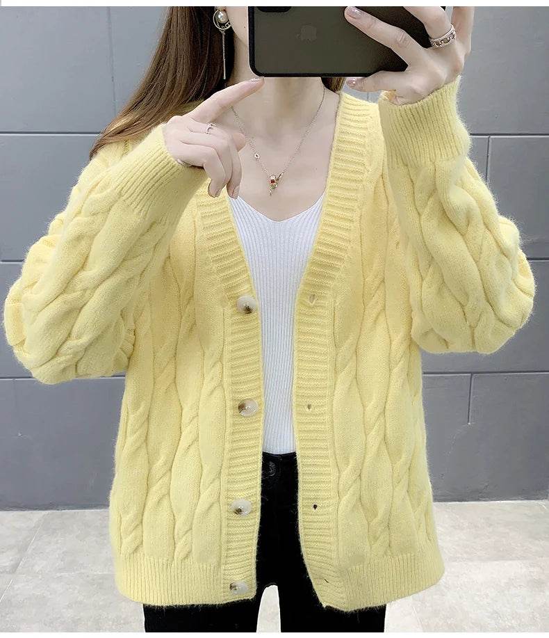 Women's Knitted Cardigan Sweater Loose Fashion New Autumn And Winter Western Style Casual Jacket Coat Women - AIAZ