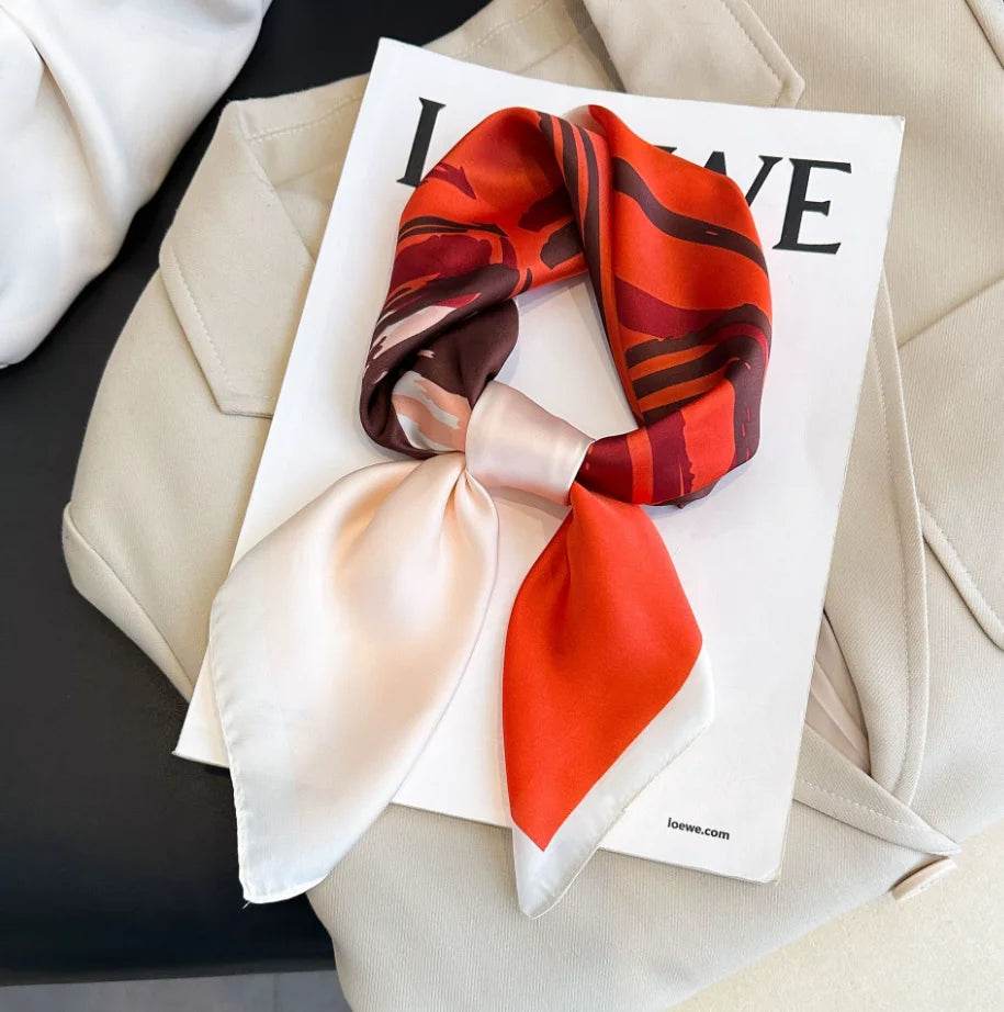 Women Fashion Versatile New Silk Scarves 70x70cm Square Scarf Korean Version Neck Protection Spring and Autumn Vintage Scarf - AIAZ