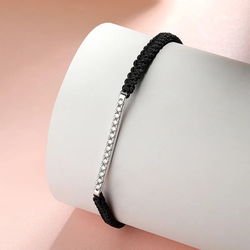 Smyoue 2/3mm Braided-rope Full Moissanite Bracelets for Women Men Adjustable Jewelry 100% 925 Sterling Silver Plated 18k Chain