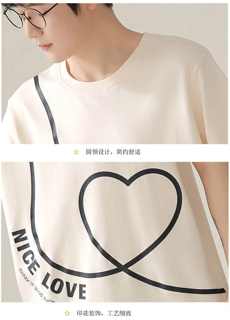 Summer Couple Pajama Sets 100%Cotton Men Short Sleeve Pyjamas Sexy Women Nightgown - AIAZ