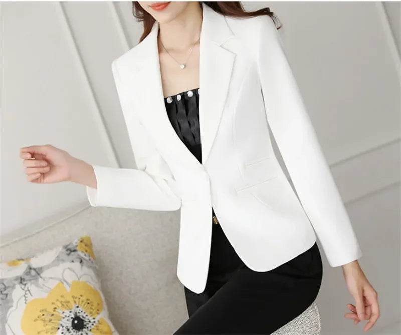 High-quality Women Blazers Jacket Fall Office Lady Business Formal Wear Small Suit Single Button Blazer Coat Mujer - AIAZ