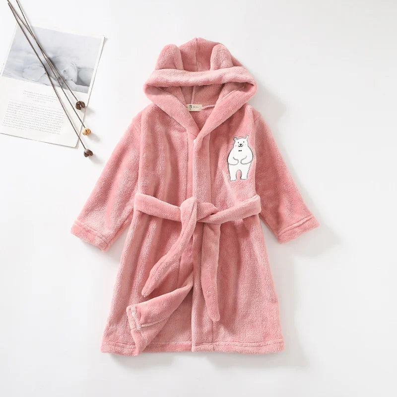 Kids Soft Pajamas Children's Winter Flannel Bathrobe 2023 New Cartoon Cute Sleepwear Boys Girls Autumn Robes Hooded Homewear