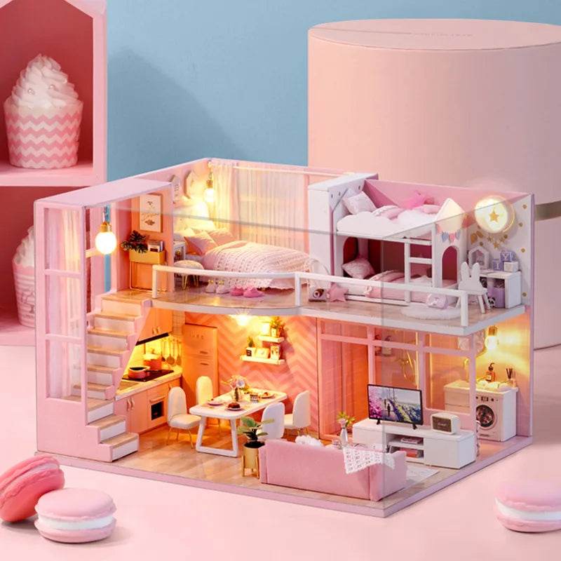 Doll House Kit 3D Wooden Mini DollHouse Assembly Building with Furniture Kit Toys Children's Birthday Gift 3D Puzzle Handmade - AIAZ
