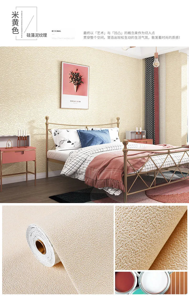 Self Adhesive 3D Panel Linen Wallpaper Foam Soundproof Waterproof 3D Diatom mud Wall Sticker modern simple Bedroom Wallpaper