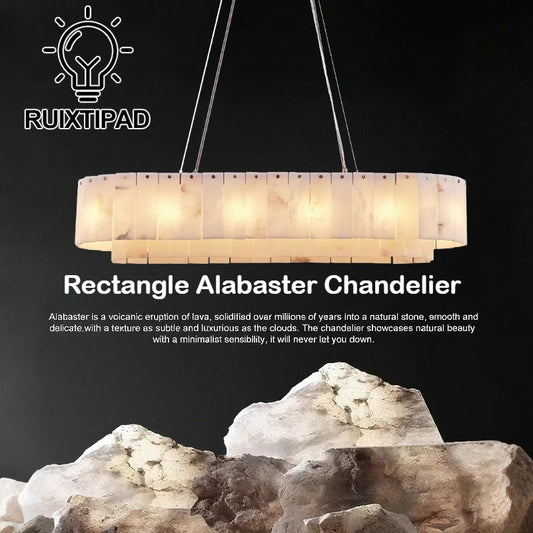 Rectangle Alabaster Chandelier for Living Room Bathroom Dining Room Decor Kitchen Foyer Adjustable Modern Marble Pendant Light