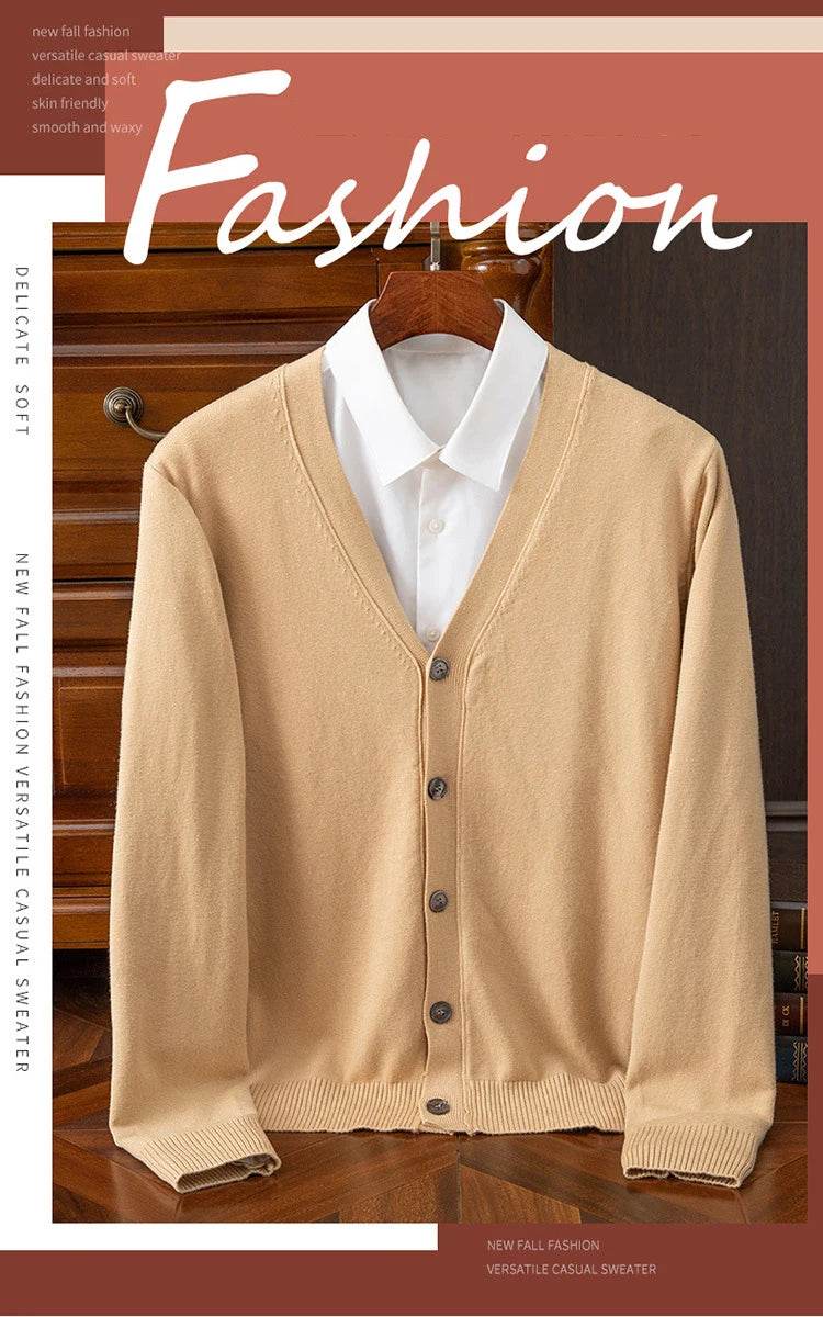 BROWON Brand Mens Sweater Cardigan Business Casual Classic V-neck Solid Color Cardigan Men Sweater Korean Fashion Mens Clothes - AIAZ