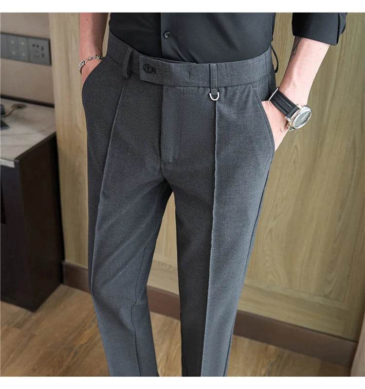 Men's business casual trousers, daily formal work pants, 2024 new high quality, plain color versatile ankle-length trousers. - AIAZ