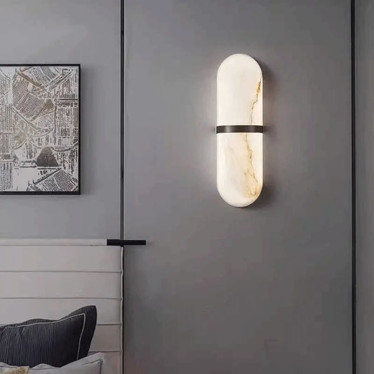 Oval Copper Natural Marble Wall Lamp Post-Modern drawing room Hotel Bedroom Wall Sconce Minimalist New Style Lighting Fixture