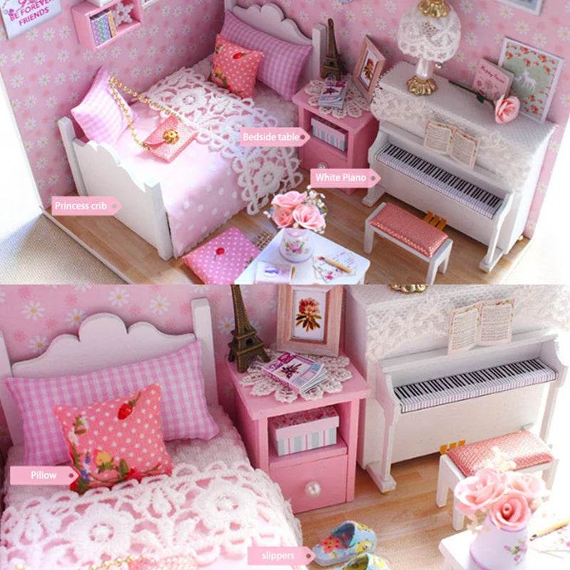 Kitten Mini Doll House 3D Puzzle Assembly Model Building Kit Creative Room Bedroom Decoration With Furniture Wooden Crafts Gifts - AIAZ