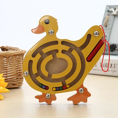 Kids Magnetic Maze Toy Mini Wooden Interactive Maze Pen Driving Beads Maze Puzzle Board Game Eduactional Toys for Toddlers Baby