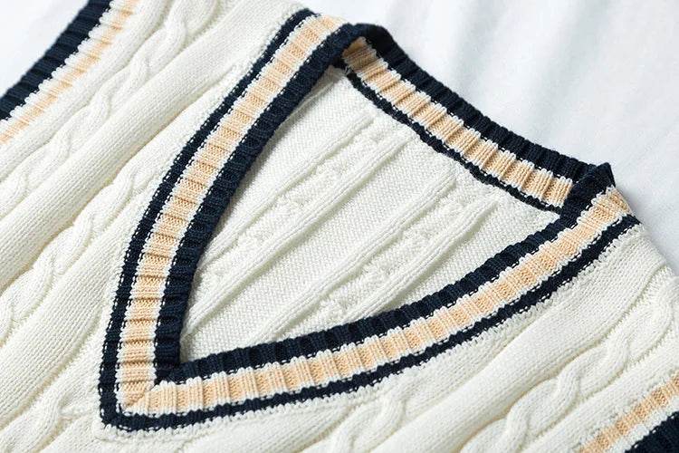 Sweater Vest Men Thicken V-neck Sleeveless Knitted Sweaters Vests Striped Retro Preppy-style Simple Chic Loose Casual All-match - AIAZ