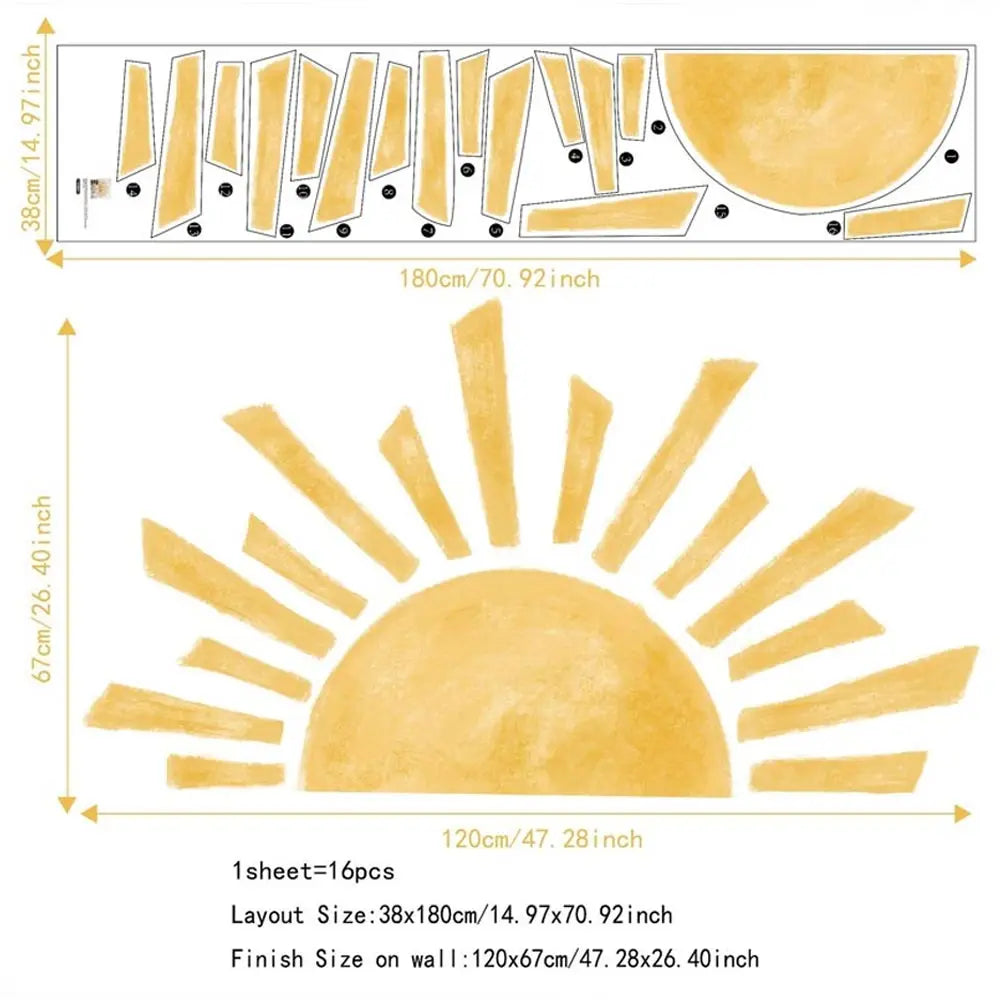 Half Sun Wallpaper Decal Sunshine Vinyl Wall Stickers Boho Nursery Baby Room Wall Stickers Self-Adhesive Bedroom Home Decor