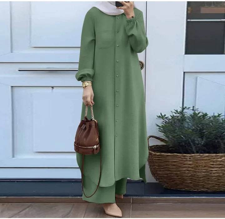Casual Sets of Clothes for Muslim Woman Fashion Mushroom Button Long Sleeves Pants Suits for Female New Spring and Autumn 2023 - AIAZ