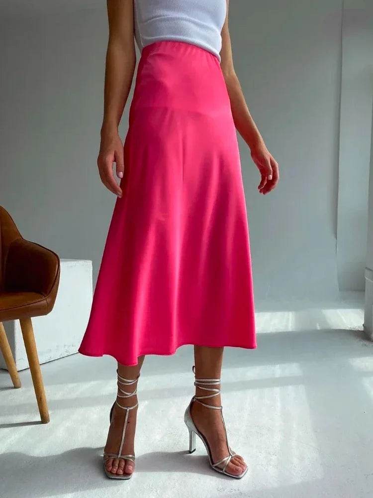 High Waisted Satin Long Skirts for Women Spring/Summer New 2025 Women's Skirt A-line Fashion Elegant Slim Fit Grey Black Skirt - AIAZ