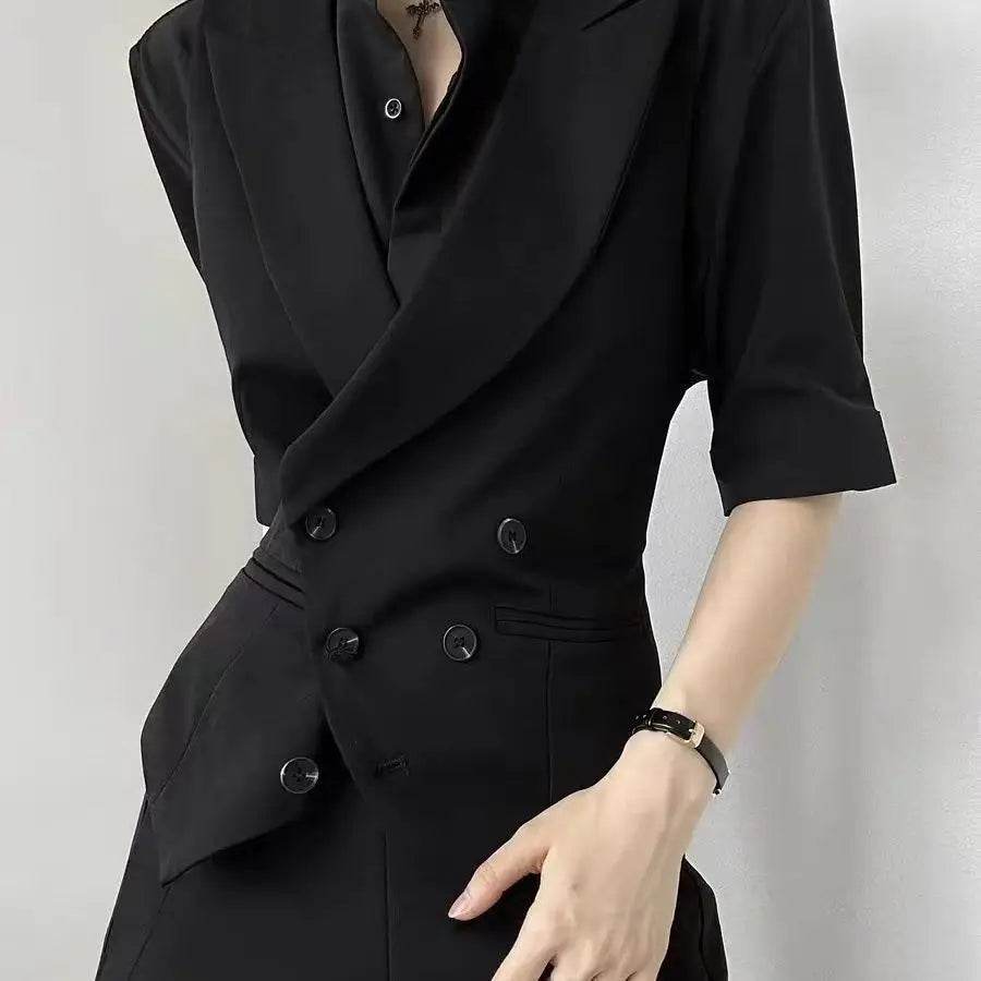 Black suit vest, cool stylish, unisex, high-end, gun collar, slim fit vest for women tank top ropa de hombre sleeveless top - AIAZ