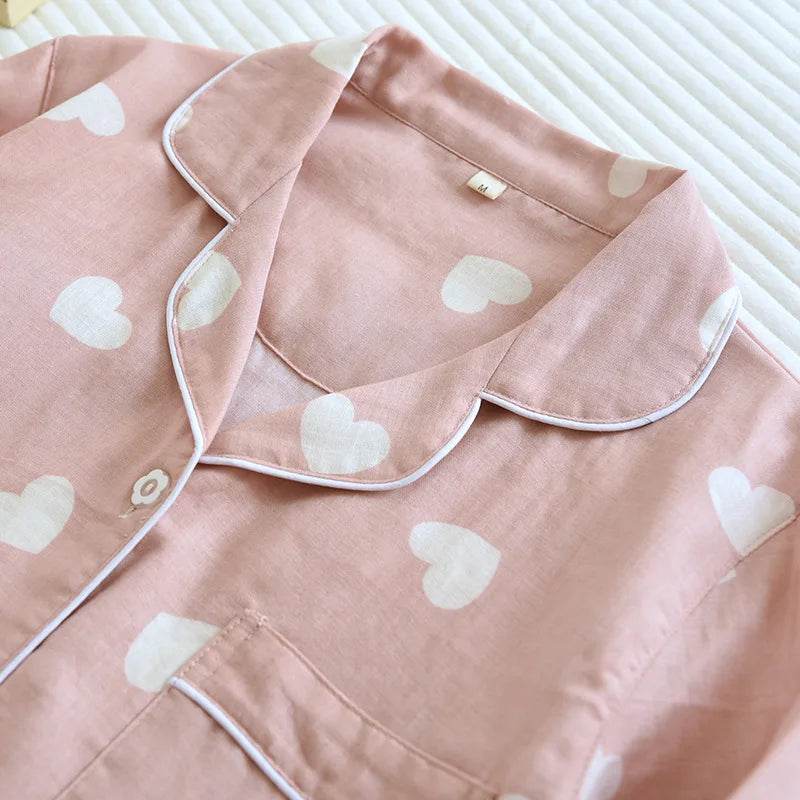 New Spring and Autumn Pajama Set Women's 100% Cotton Long Sleeve Pants Two Piece Love Lovely Sweet Home Furnishing Set - AIAZ